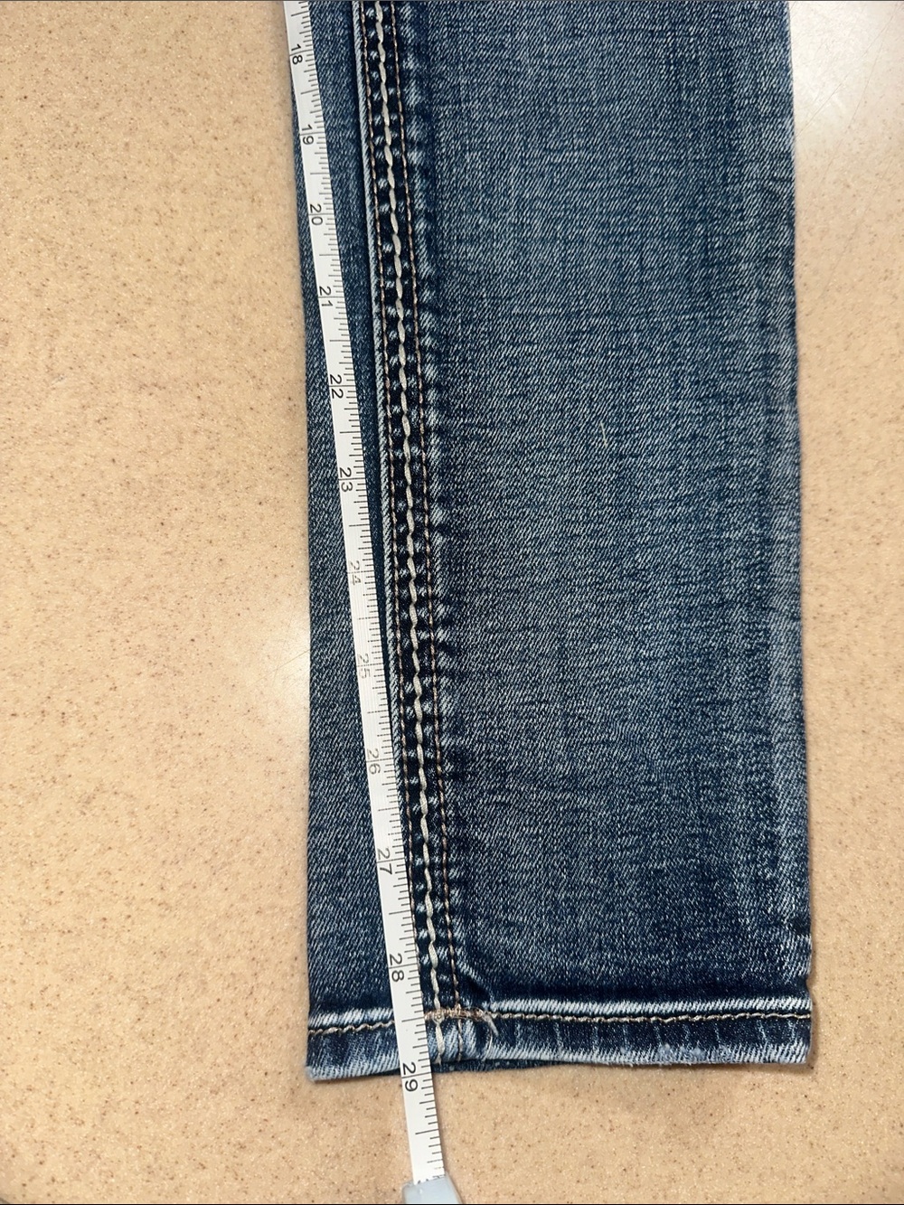 Rock Revival Distressed Medium Blue Embroidered Pocket Cuffed- Skinny Jeans - Picture 10 of 11